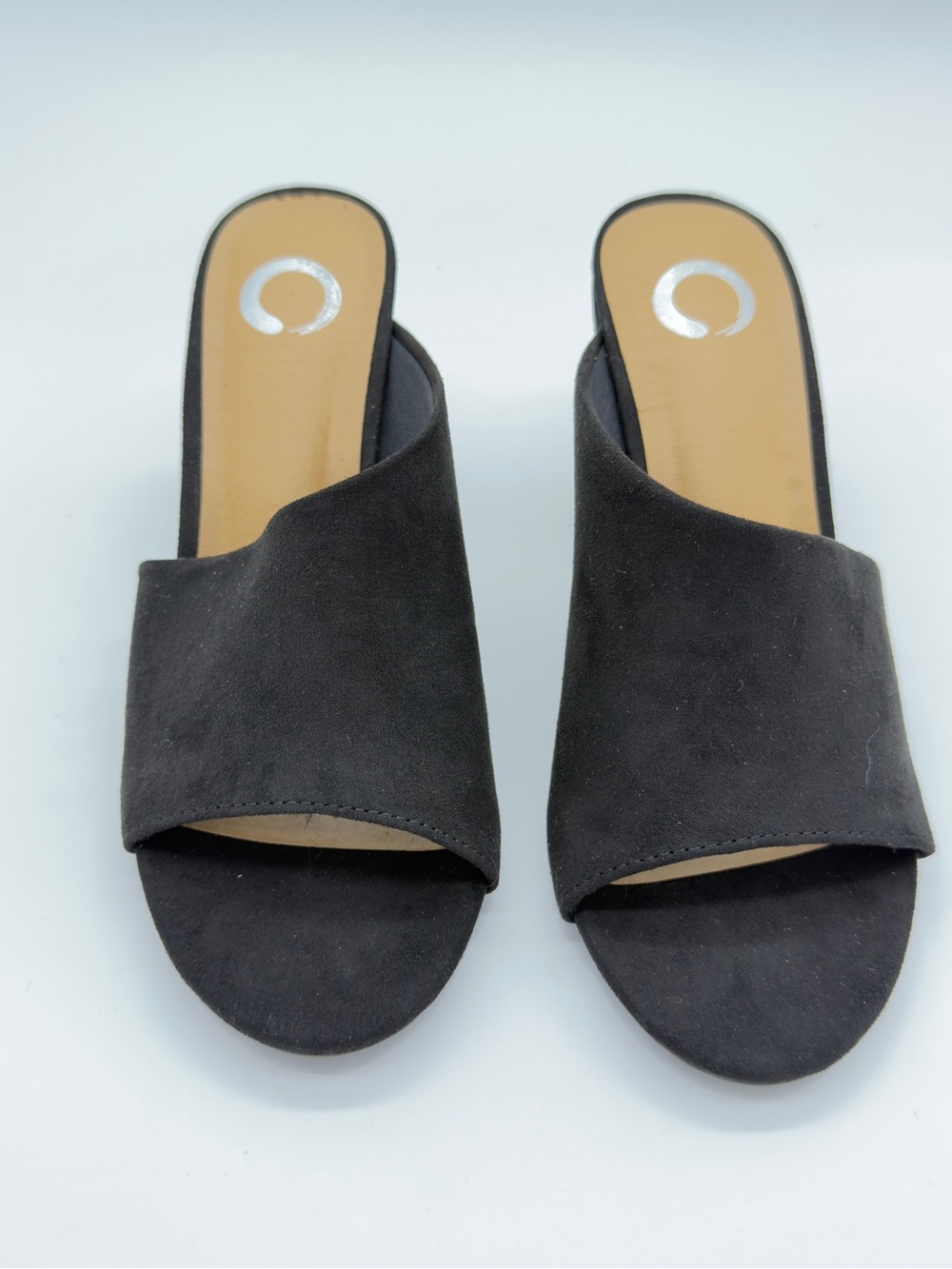Journee Collection Black Open-Toe Slide Heels